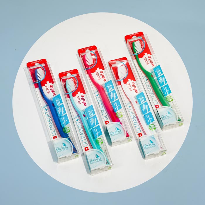 edel white Swiss-made UltraSoft Flosserbrush toothbrush