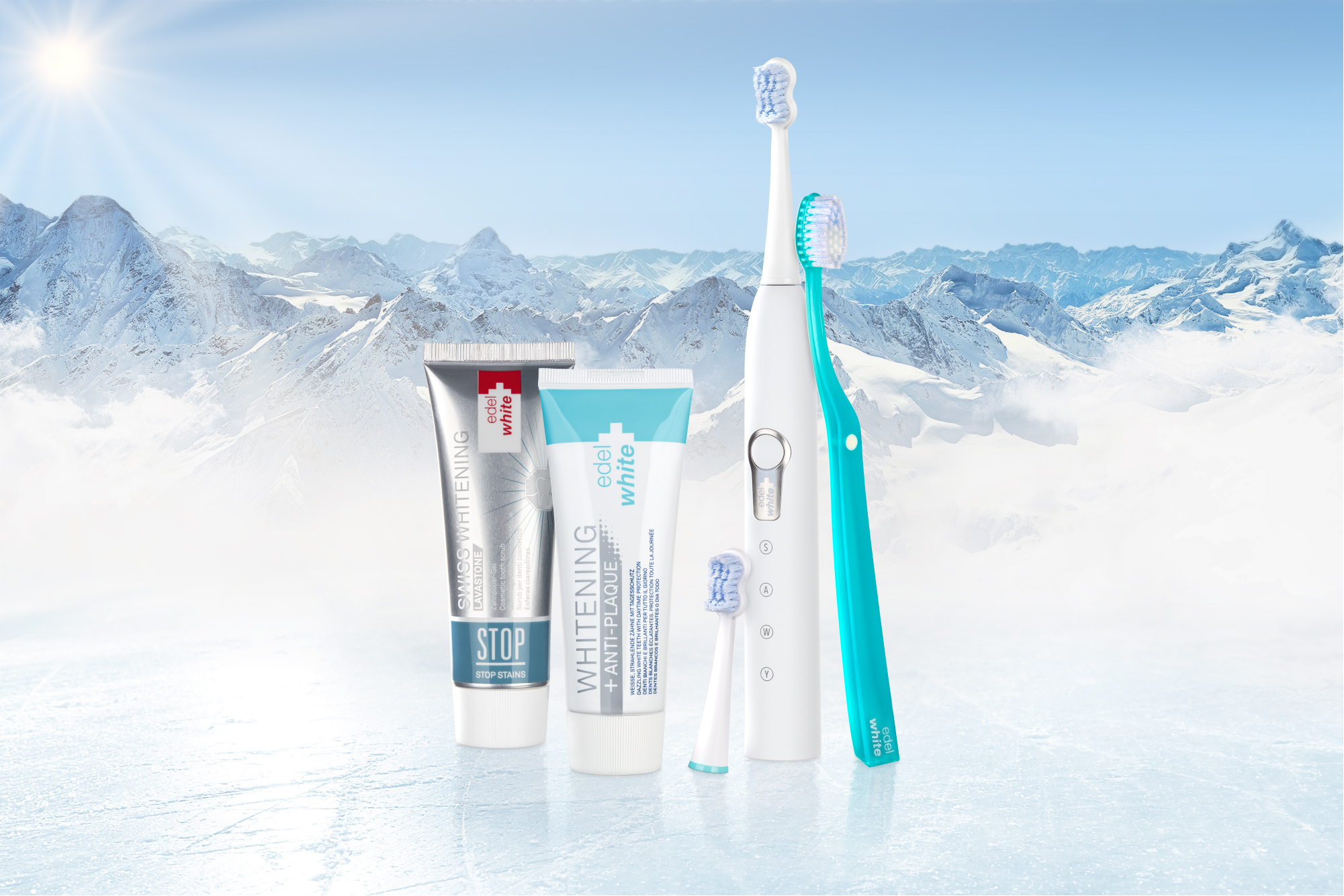 edelwhite Swiss Dental Expert Spezialzahnpflegeserie zur Zahnaufhellung